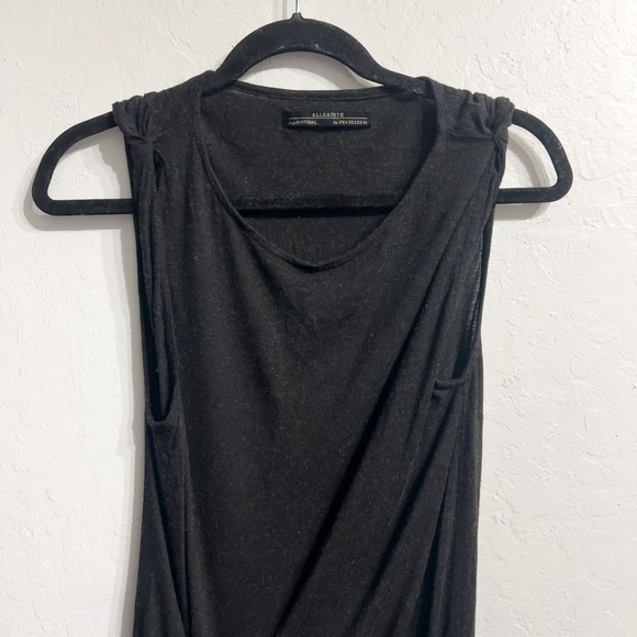 ALLSAINTS Gathered Tunic Cap Sleeve Dress US 2 Dark Gray Light Weight Raw Hem - Picture 4 of 6